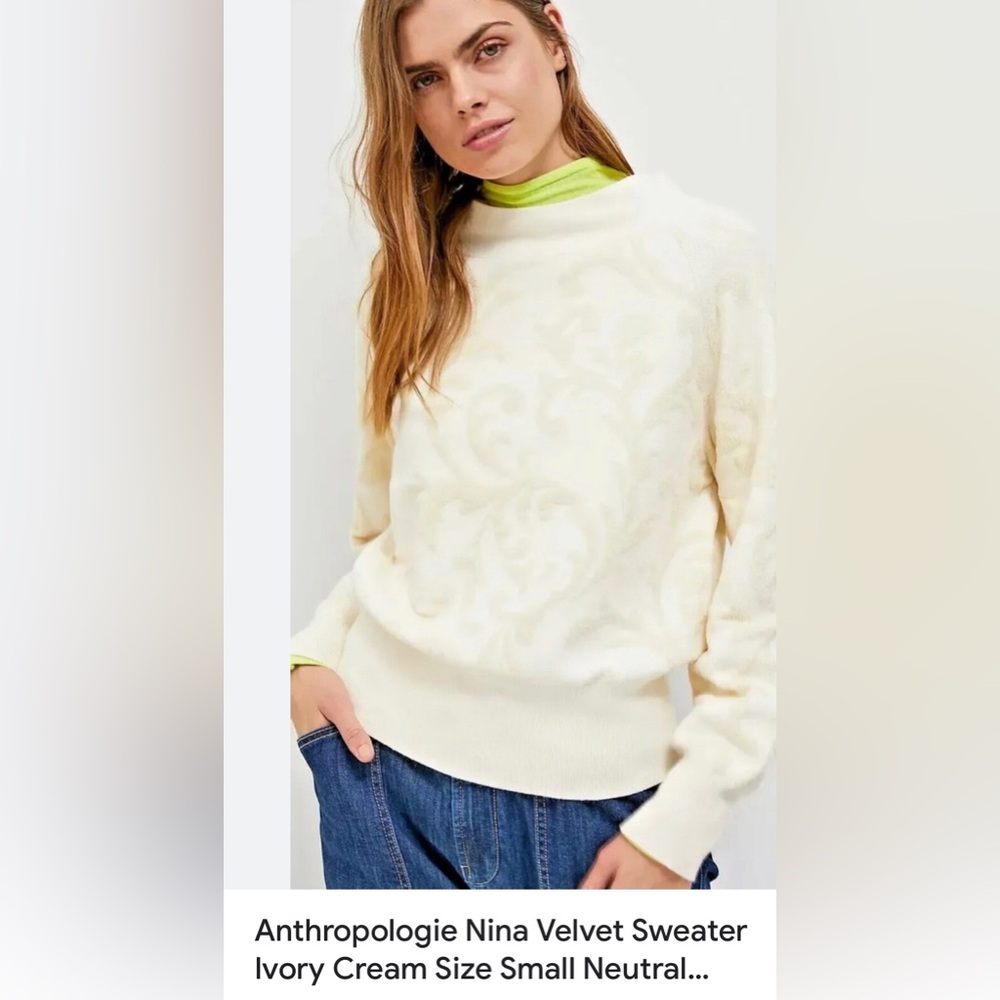 Anthropologie Nina Velvet Sweater Size Medium Cream Cowl Neck Sweater